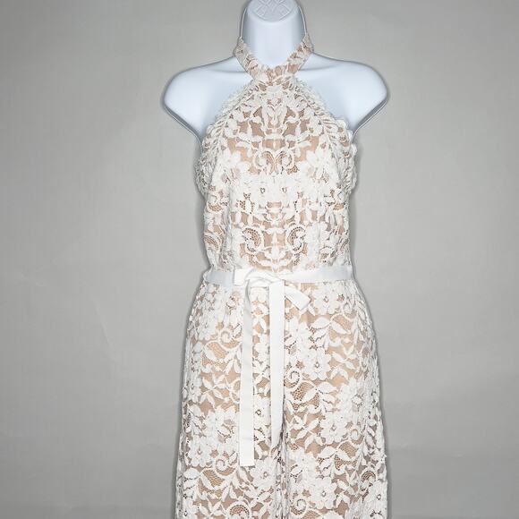 Alexis S Womens Rene Lace Wide Leg Jumpsuit Halter Lined Rose Detail - Picture 5 of 13